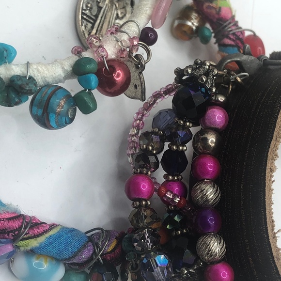 Buckle up beaded bracelet and then 2 bangles wrapped in silk and beads - Picture 4 of 5